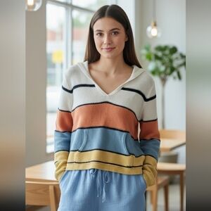 O'Neill Cream, Orange, Blue V-Neck Sweater NWOT Sz Medium